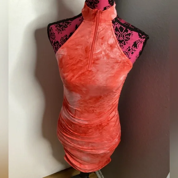 Tie-Dye Halter Mini Dress in Coral M - Picture 2 of 16